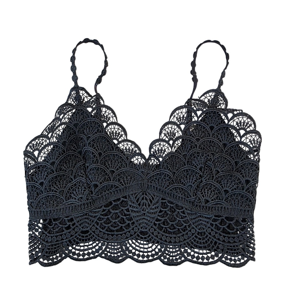 Free People Sunrise to Sunset Feminine Black Lace Bralette Whimsigoth Witchy XS